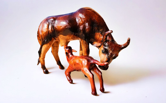 VMSK HandiCraft Cow and Calf Set | 12” Inch | Dark Brown & Lavender Coloured| Premium Decorative Showpiece