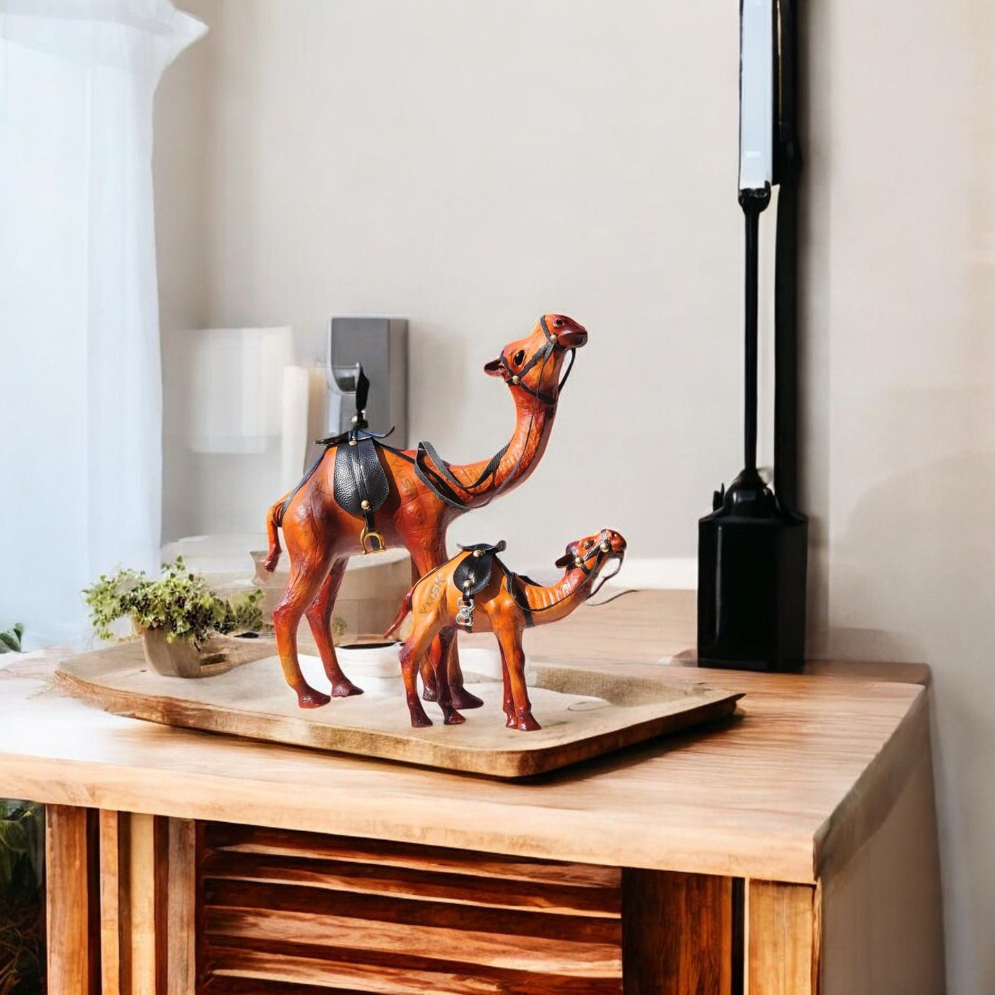 VMSK HandiCraft Standing Camel's Set | 12” Inch's & 6 Inch's | Brown | Decorative Showpiece