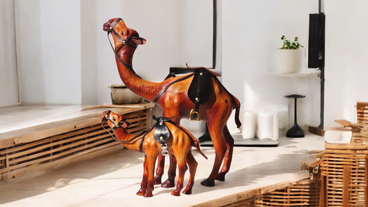 VMSK HandiCraft Standing Camel's Set | 12” Inch's & 6 Inch's | Brown | Decorative Showpiece