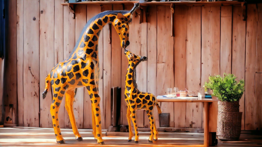 VMSK HandiCraft Giraffe Mother & Child Set | 12” Inch | Brown | Premium Decorative Showpiece