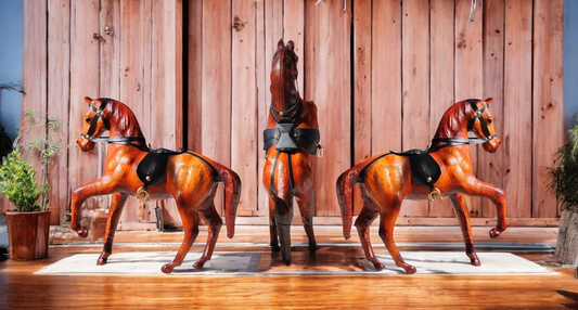VMSK HandiCraft Shivaji's & Jumping Horse Showpiece Set | 12” Inch | Brown | Premium Decorative Showpiece