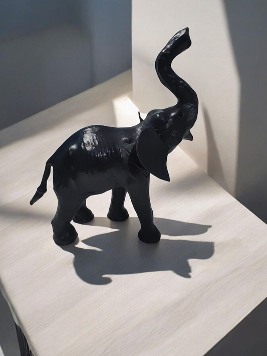 VMSK HandiCrafts Elephant Showpiece| Leather | 12” Inch | Dark Grey & Black| Premium Showpiece