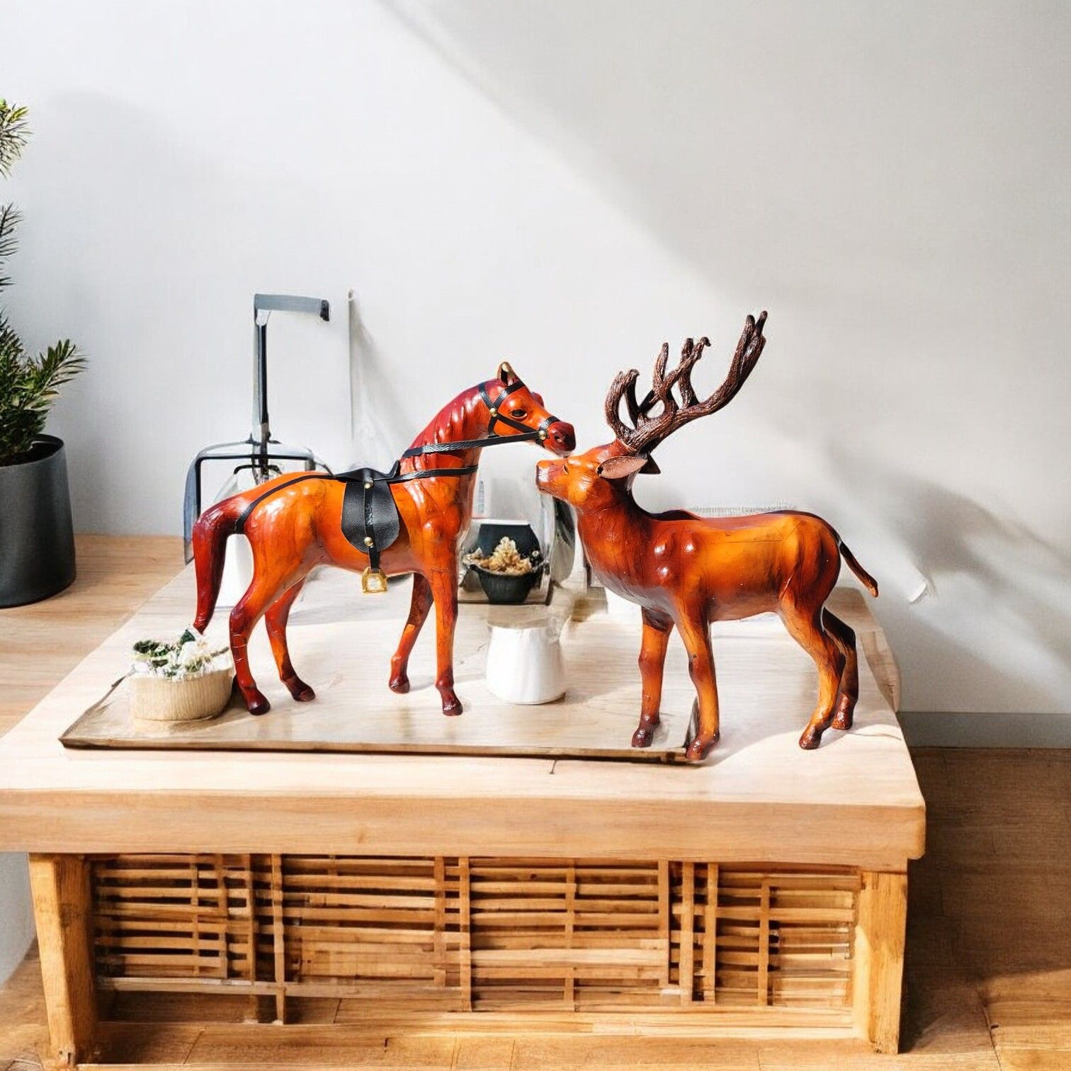 VMSK Barasingha Deer & Horse Showpiece ( 12 Inch )