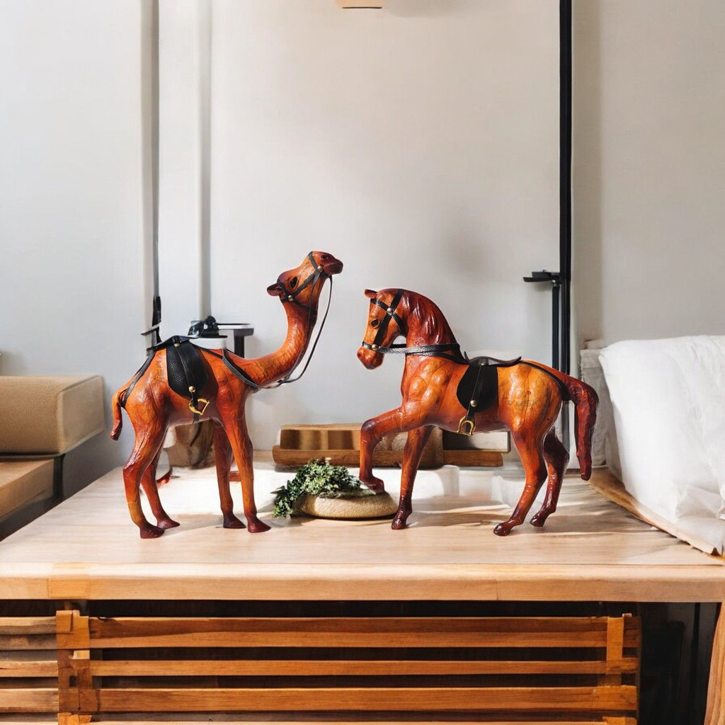 VMSK HandiCraft Shivaji's Horse & Standing Camel Set | 12” Inch's Each | Decorative Showpiece