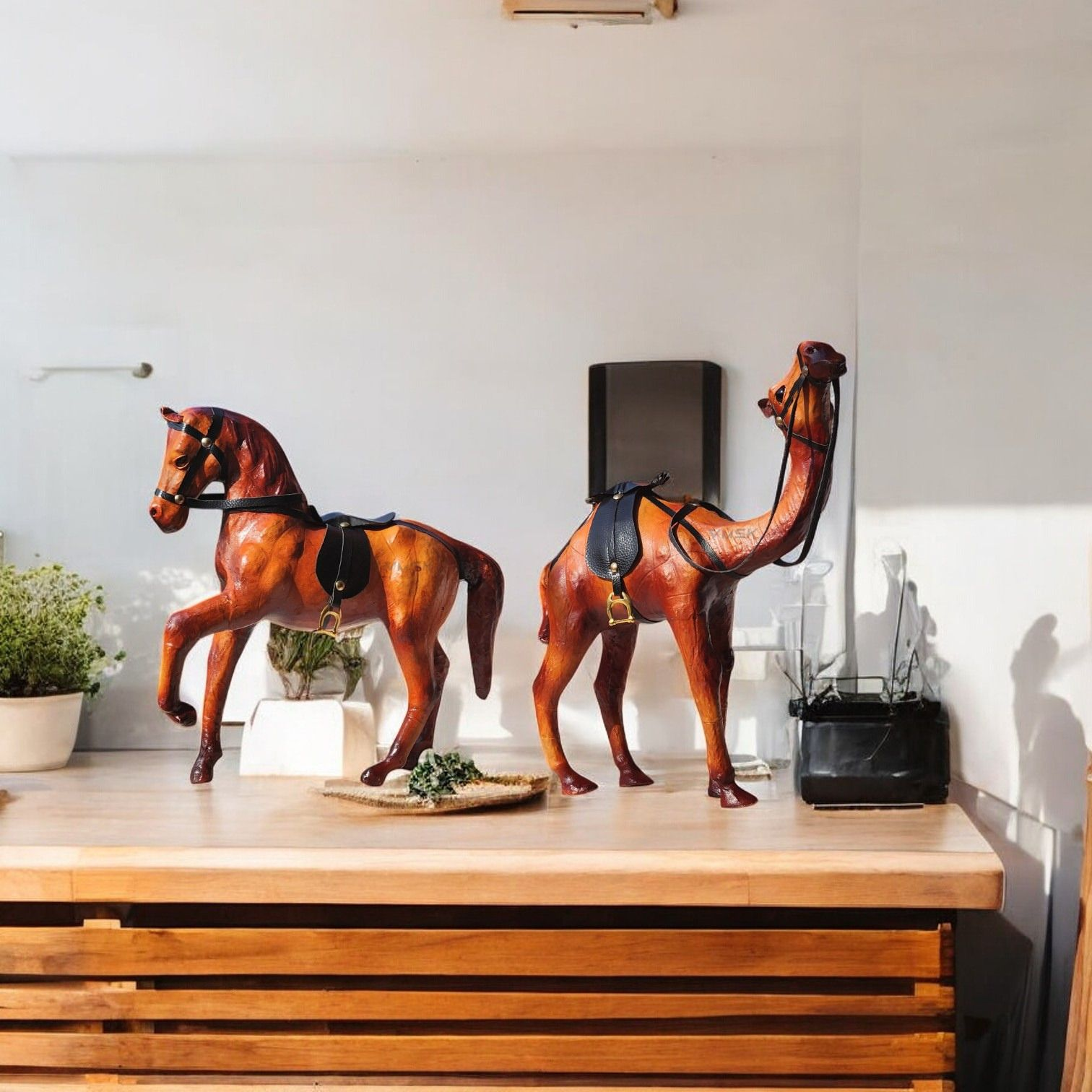 VMSK HandiCraft Shivaji's Horse & Standing Camel Set | 12” Inch's Each | Decorative Showpiece