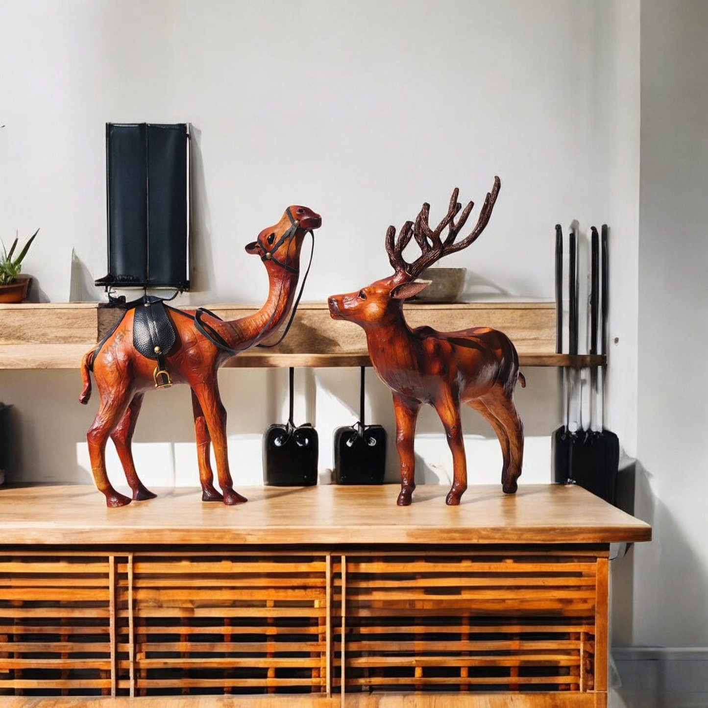 VMSK HandiCraft Standing Camel & Barasingha Deer Set | 12” Inch's Each | Decorative Showpiece