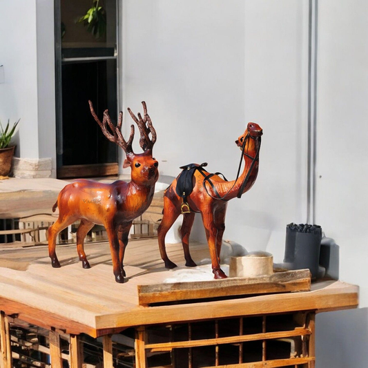 VMSK HandiCraft Standing Camel & Barasingha Deer Set | 12” Inch's Each | Decorative Showpiece