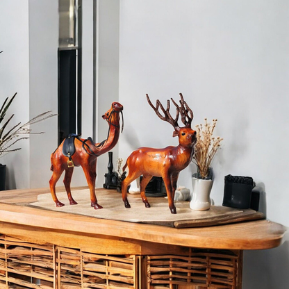 VMSK HandiCraft Standing Camel & Barasingha Deer Set | 12” Inch's Each | Decorative Showpiece