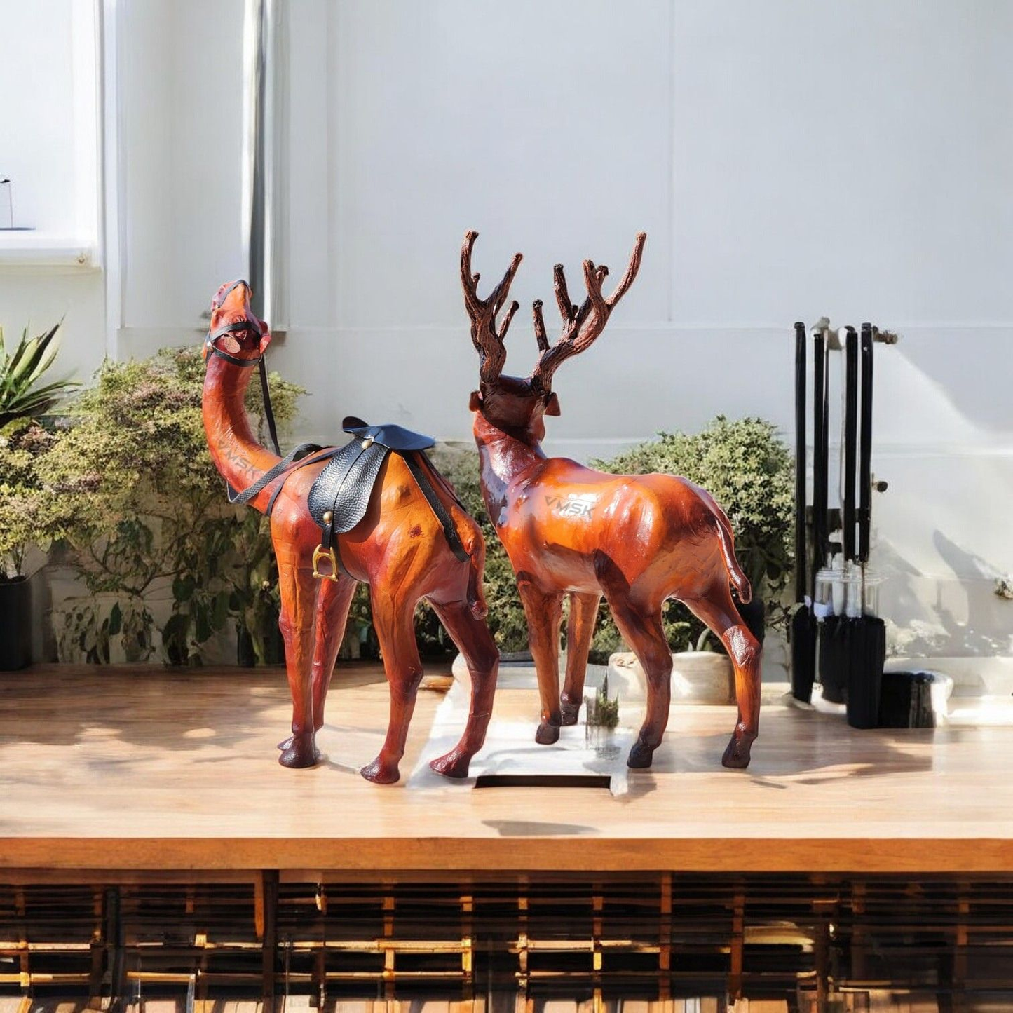 VMSK HandiCraft Standing Camel & Barasingha Deer Set | 12” Inch's Each | Decorative Showpiece