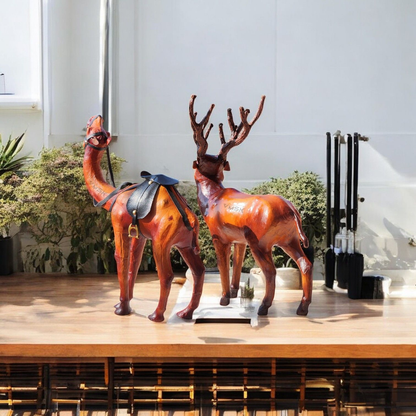VMSK HandiCraft Standing Camel & Barasingha Deer Set | 12” Inch's Each | Decorative Showpiece
