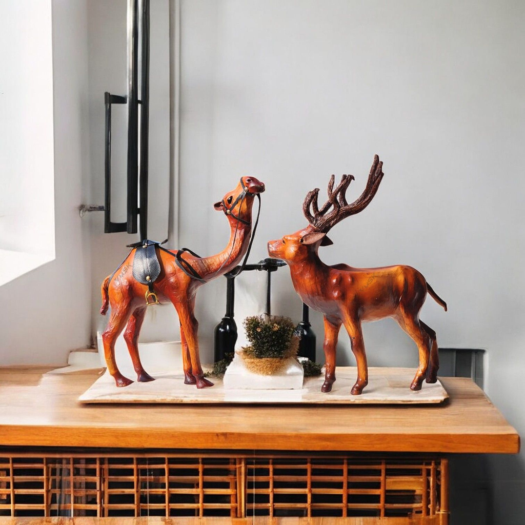 VMSK HandiCraft Standing Camel & Barasingha Deer Set | 12” Inch's Each | Decorative Showpiece