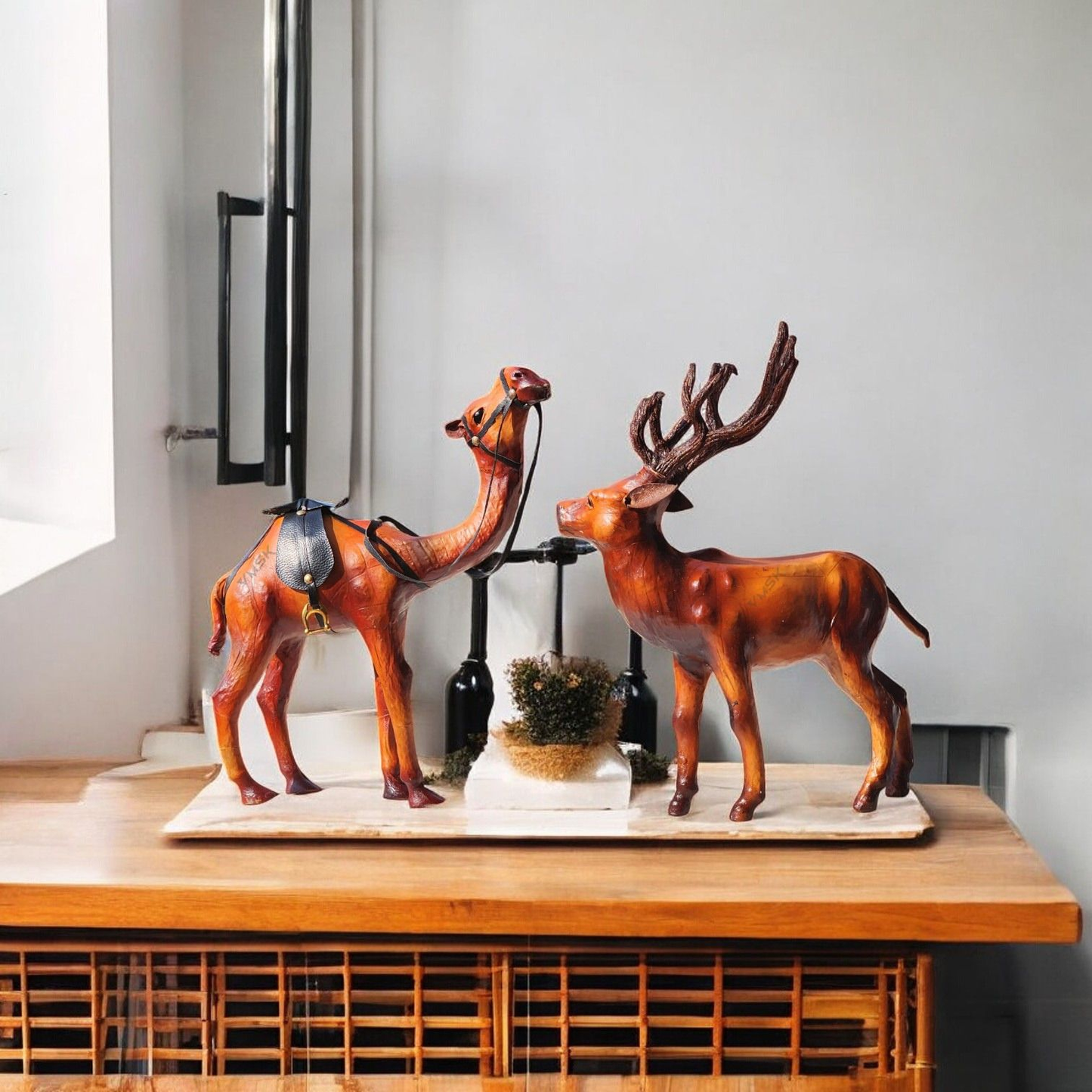 VMSK HandiCraft Standing Camel & Barasingha Deer Set | 12” Inch's Each | Decorative Showpiece