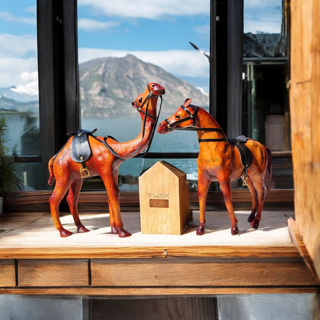 VMSK HandiCraft Standing Camel & Standing Horse Set | 12” Inch's Each | Decorative Showpiece