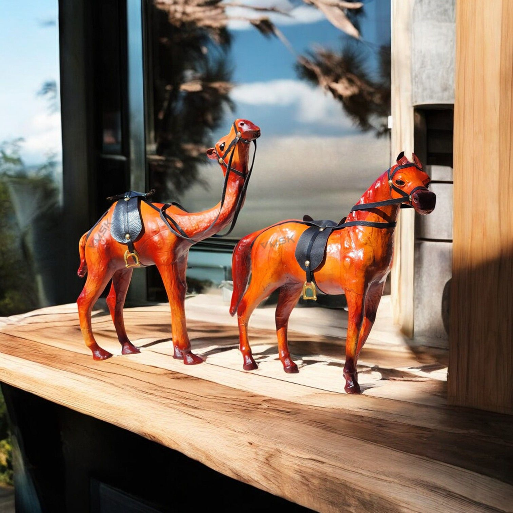 VMSK HandiCraft Standing Camel & Standing Horse Set | 12” Inch's Each | Decorative Showpiece