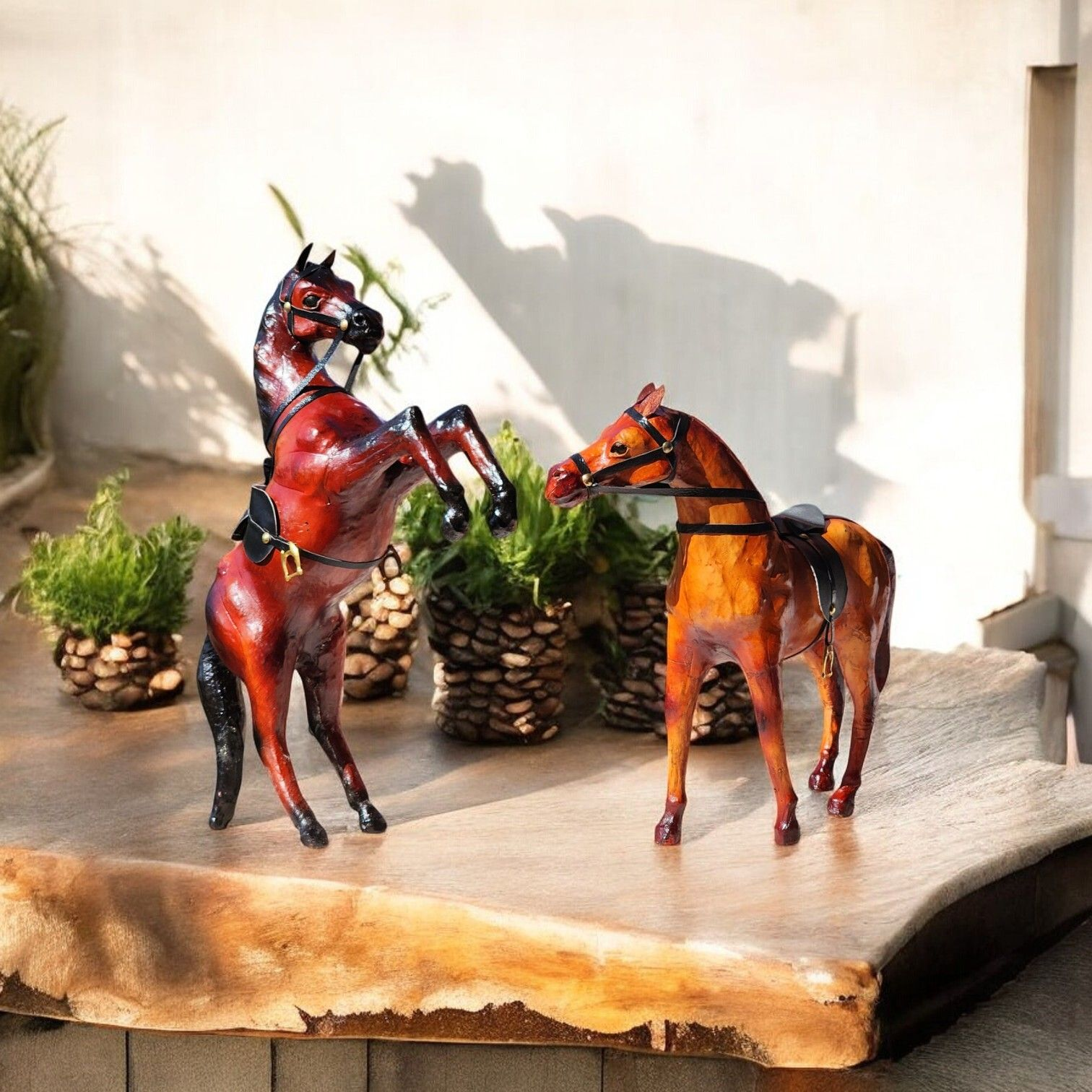 VMSK HandiCraft Jumping & Standing Horse | 12” Inch Each | Brown | Decorative Showpiece