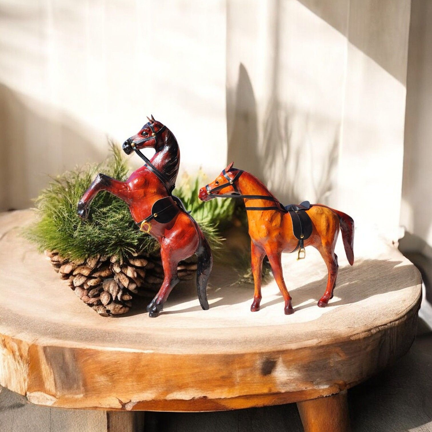 VMSK HandiCraft Jumping & Standing Horse | 12” Inch Each | Brown | Decorative Showpiece