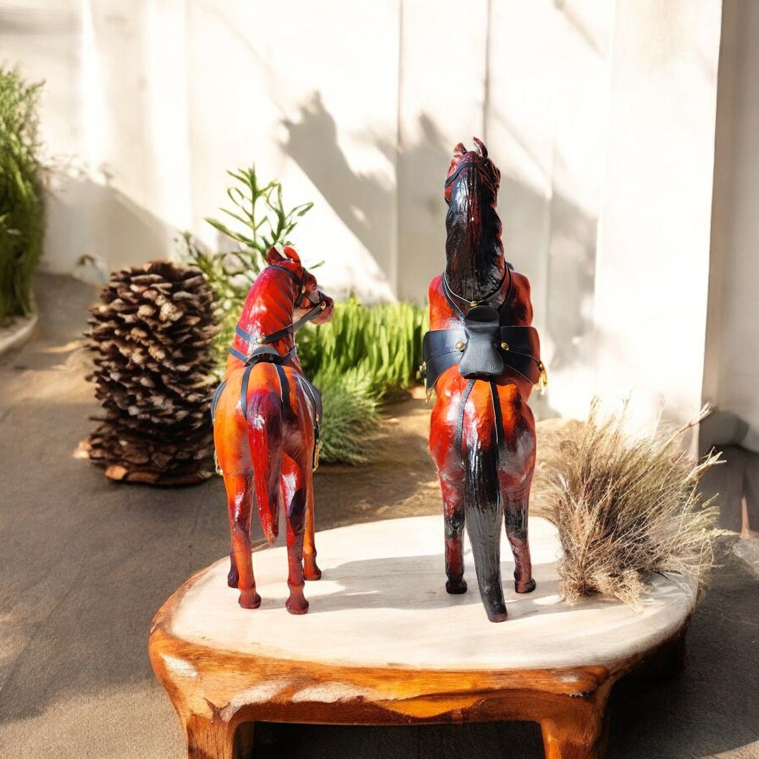 VMSK HandiCraft Jumping & Standing Horse | 12” Inch Each | Brown | Decorative Showpiece