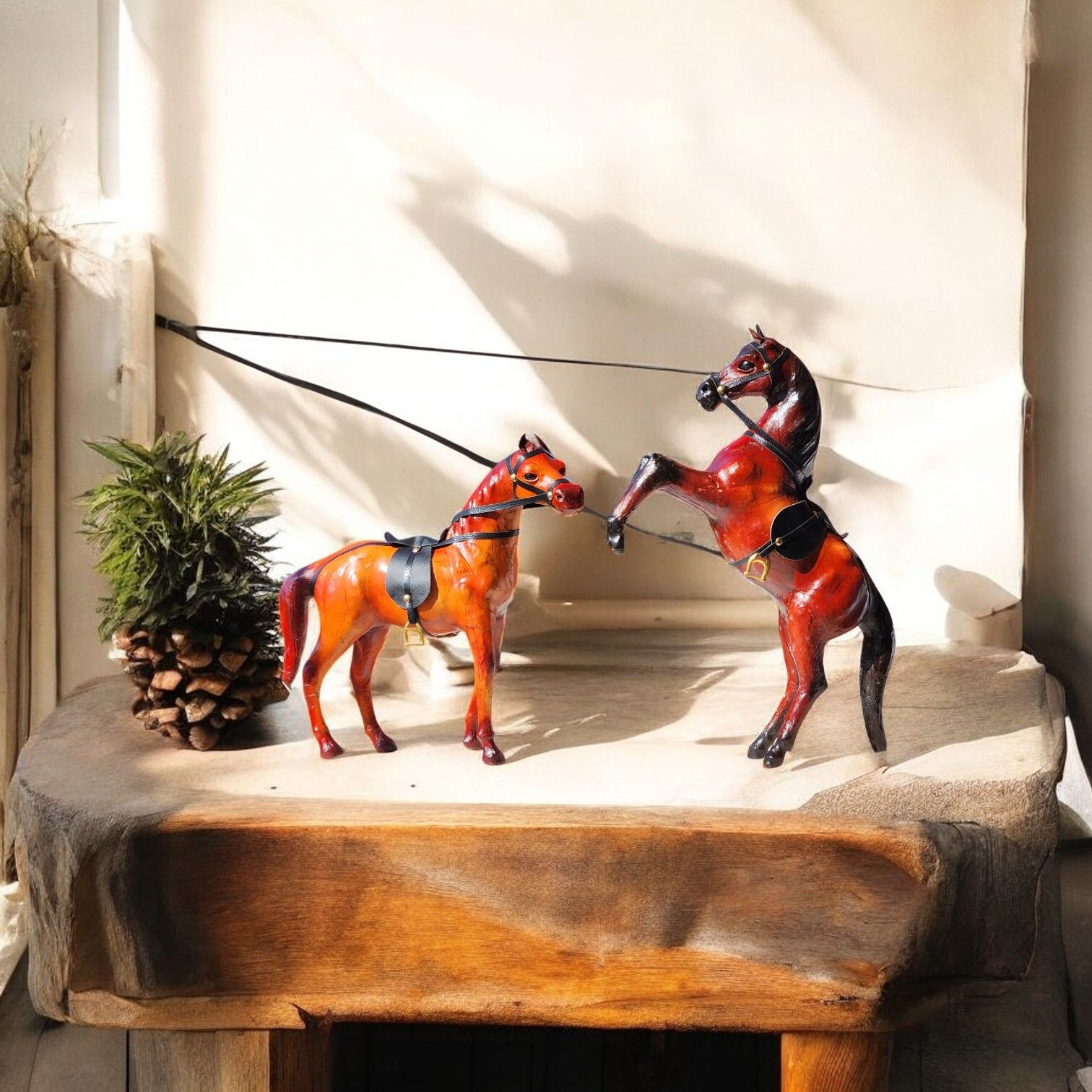 VMSK HandiCraft Jumping & Standing Horse | 12” Inch Each | Brown | Decorative Showpiece