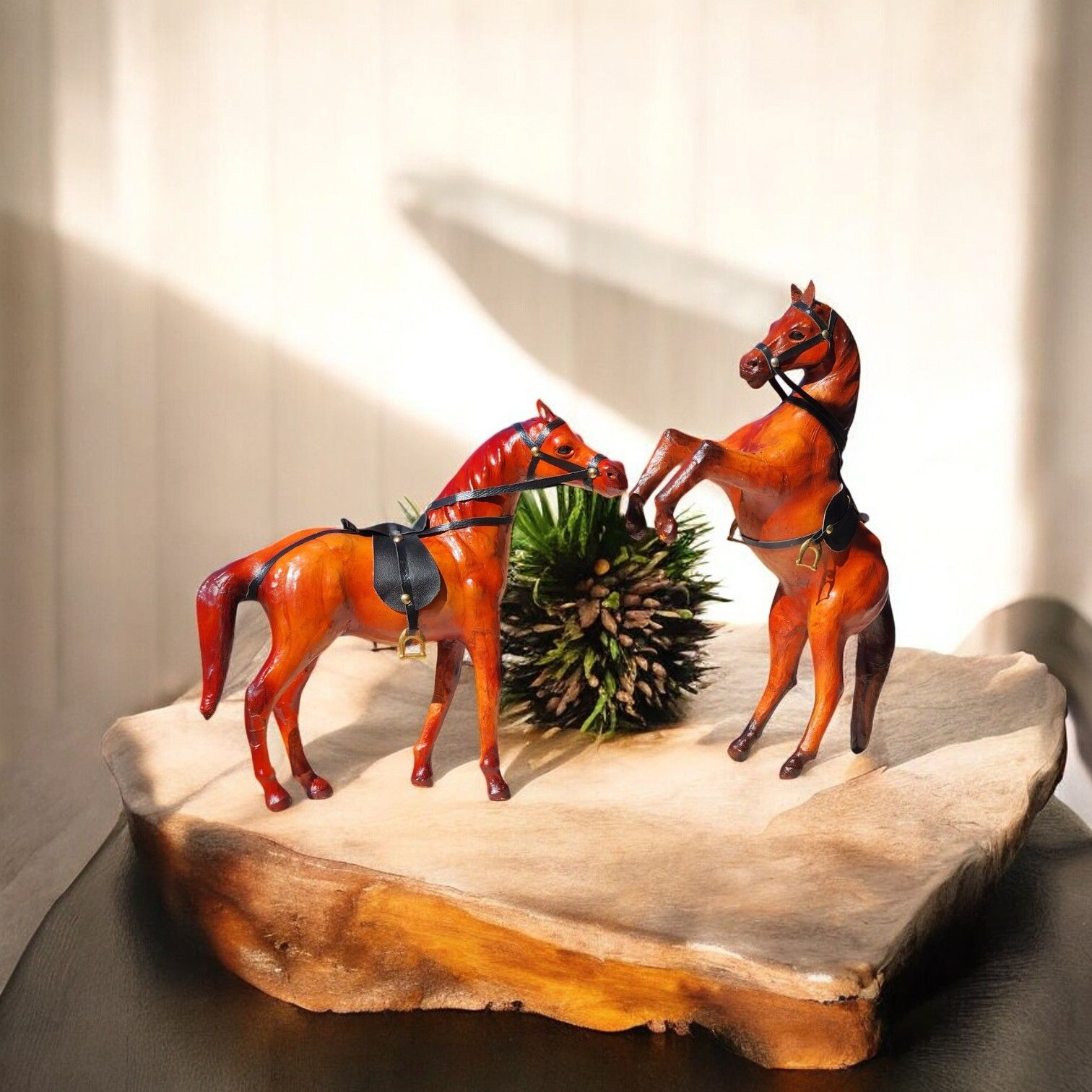 VMSK HandiCraft Rearing & Standing Horse | 12” Inch Each | Brown | Decorative Showpiece