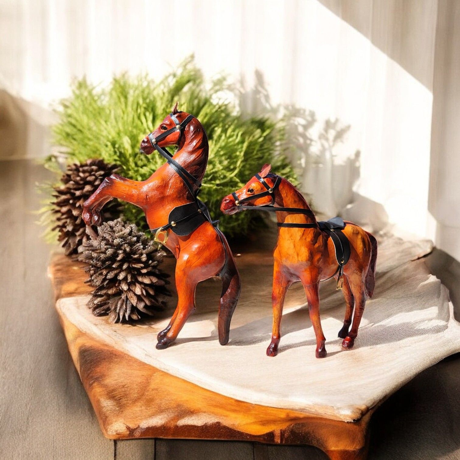 VMSK HandiCraft Rearing & Standing Horse | 12” Inch Each | Brown | Decorative Showpiece