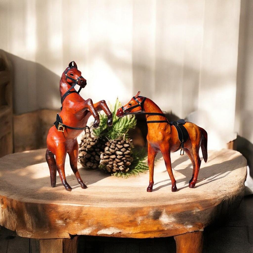 VMSK HandiCraft Rearing & Standing Horse | 12” Inch Each | Brown | Decorative Showpiece