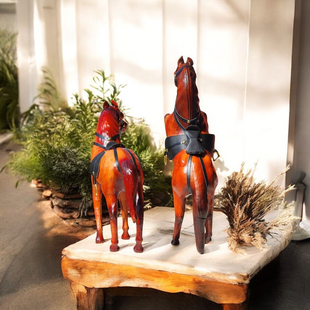 VMSK HandiCraft Rearing & Standing Horse | 12” Inch Each | Brown | Decorative Showpiece