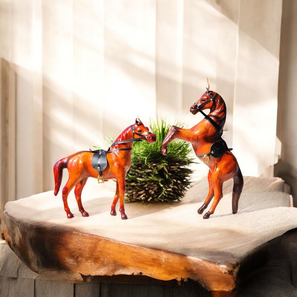 VMSK HandiCraft Rearing & Standing Horse | 12” Inch Each | Brown | Decorative Showpiece