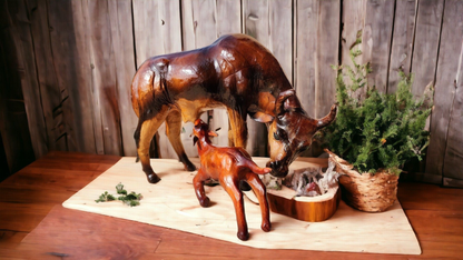 VMSK HandiCraft Cow and Calf Set | 12” Inch | Dark Brown & Lavender Coloured| Premium Decorative Showpiece