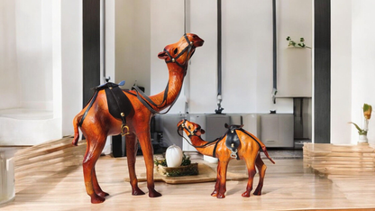 VMSK HandiCraft Standing Camel's Set | 12” Inch's & 6 Inch's | Brown | Decorative Showpiece