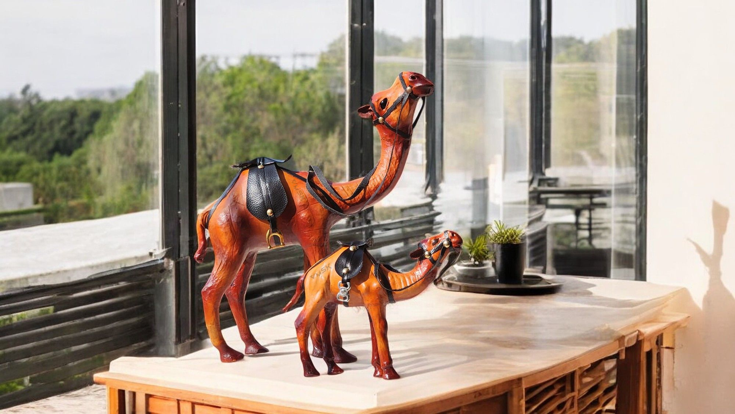 VMSK HandiCraft Standing Camel's Set | 12” Inch's & 6 Inch's | Brown | Decorative Showpiece