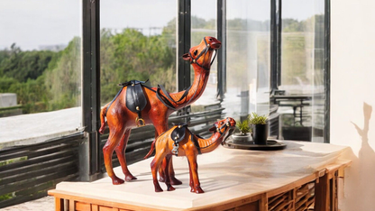 VMSK HandiCraft Standing Camel's Set | 12” Inch's & 6 Inch's | Brown | Decorative Showpiece