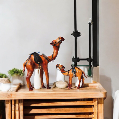 VMSK HandiCraft Standing Camel's Set | 12” Inch's & 6 Inch's | Brown | Decorative Showpiece