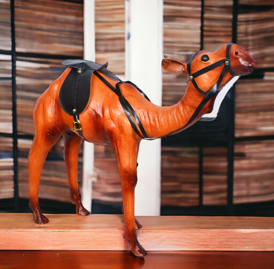 VMSK HandiCrafts Standing Camel | Leather | 18” Inch | Decorative Showpiece
