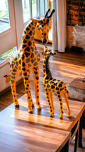 VMSK HandiCraft Giraffe Mother & Child Set | 12” Inch | Brown | Premium Decorative Showpiece