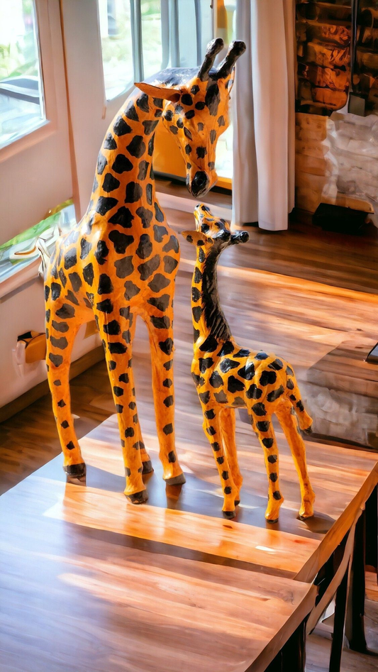 VMSK HandiCraft Giraffe Mother & Child Set | 12” Inch | Brown | Premium Decorative Showpiece