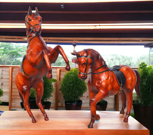 VMSK Shivaji & Rearing Horse Pair | Set of 2 | Leather | 12” Inch Each | Decorative Showpiece