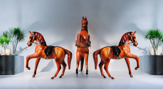 VMSK HandiCraft Shivaji's & Jumping Horse Showpiece Set | 12” Inch | Brown | Premium Decorative Showpiece