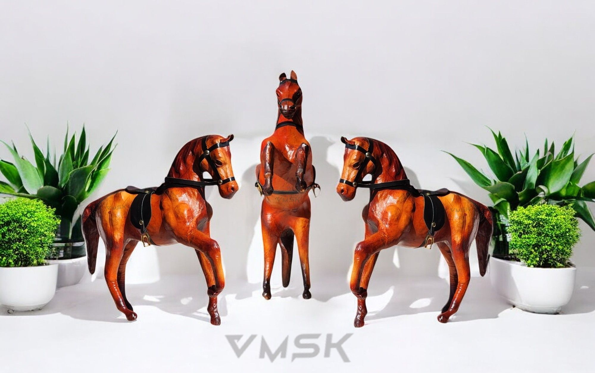 VMSK HandiCraft Shivaji's & Jumping Horse Showpiece Set | 12” Inch | Brown | Premium Decorative Showpiece