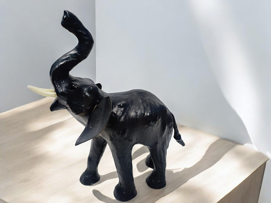 VMSK HandiCrafts Elephant Showpiece| Leather | 12” Inch | Dark Grey & Black| Premium Showpiece