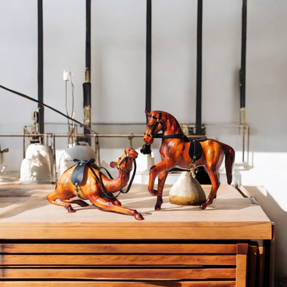 VMSK HandiCraft Shivaji's Horse & Sitting Camel Set | 12” Inch's Each | Brown | Decorative Showpieces