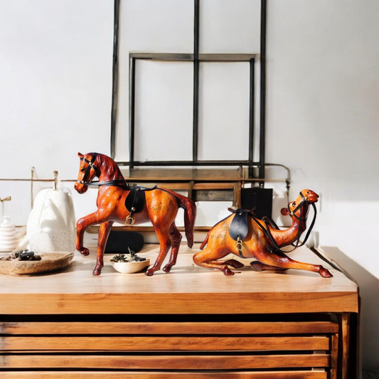 VMSK HandiCraft Shivaji's Horse & Sitting Camel Set | 12” Inch's Each | Brown | Decorative Showpieces