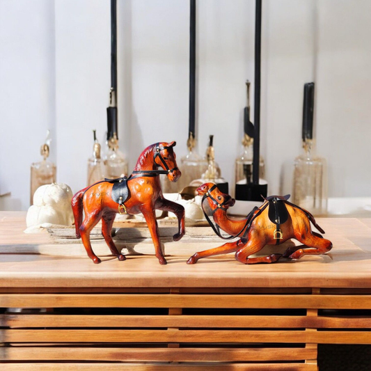 VMSK HandiCraft Shivaji's Horse & Sitting Camel Set | 12” Inch's Each | Brown | Decorative Showpieces