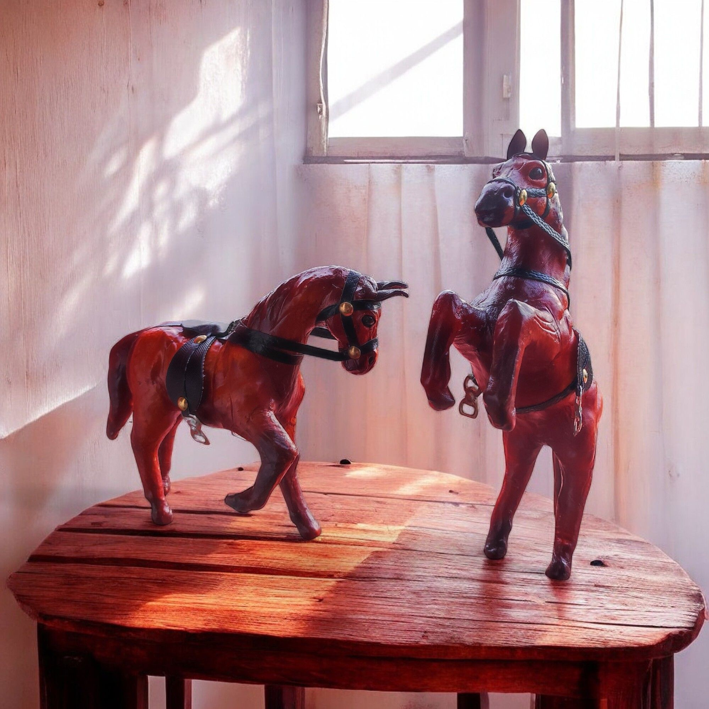 VMSK HandiCrafts Shivaji & Rearing Horse Pair | Set of 2 | Leather | 6” Inch Each | Decorative Showpieces