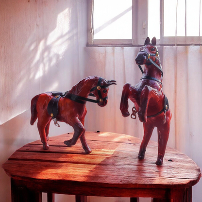 VMSK HandiCrafts Shivaji & Rearing Horse Pair | Set of 2 | Leather | 6” Inch Each | Decorative Showpieces