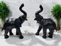 VMSK HandiCrafts | Elephant Showpiece | Set Of 2 | Leather | 12” Inch | Dark Grey & Black| Decorative Showpiece