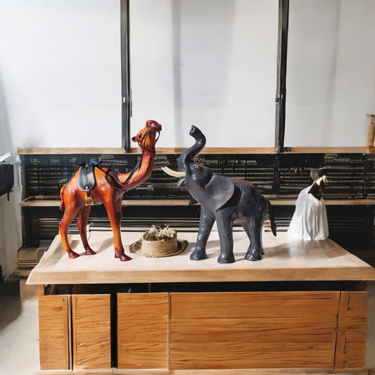 VMSK HandiCraft Standing Camel & Elephant Showpiece Set | 12” Inch's Each | Brown | Decorative Showpiece