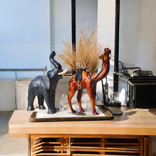 VMSK HandiCraft Standing Camel & Elephant Showpiece Set | 12” Inch's Each | Brown | Decorative Showpiece