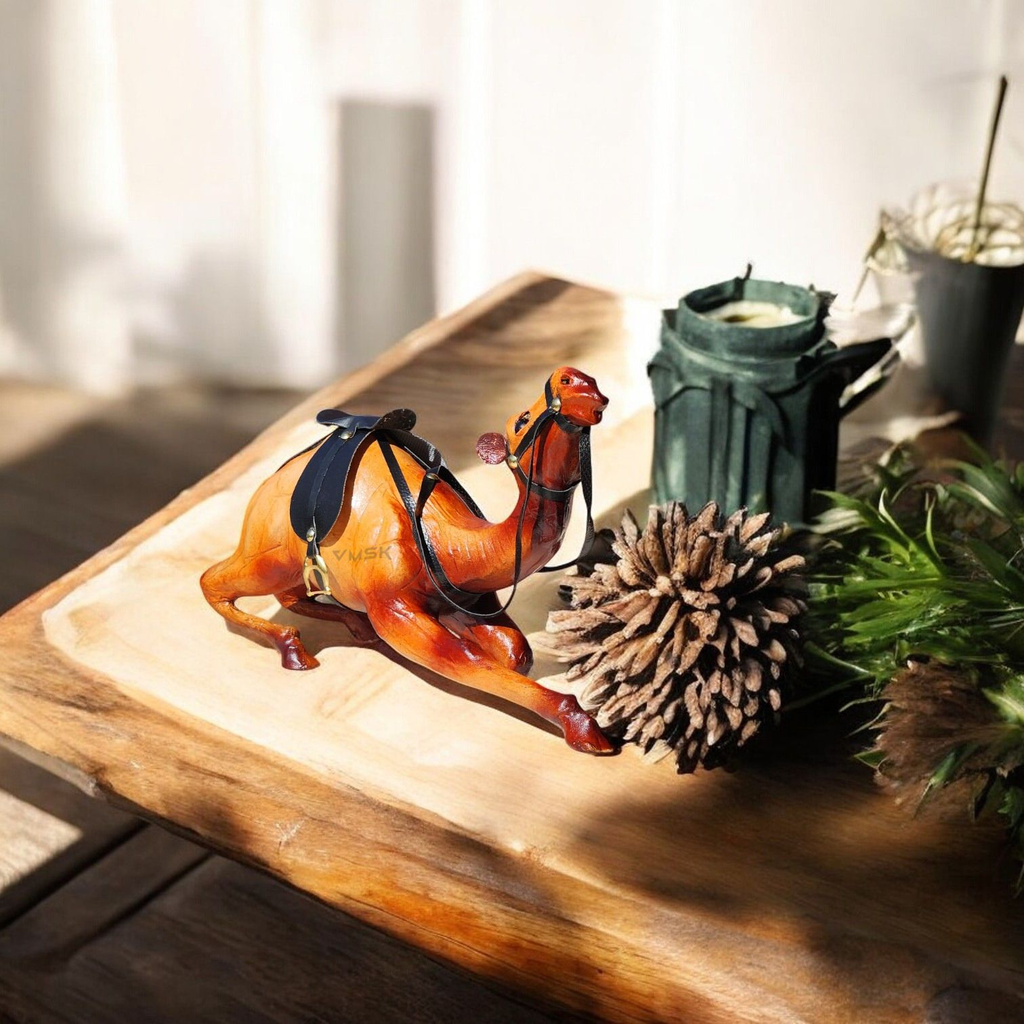 VMSK HandiCraft Sitting Camel & Standing Horse Set | 12” Inch's Each | Brown | Decorative Showpieces