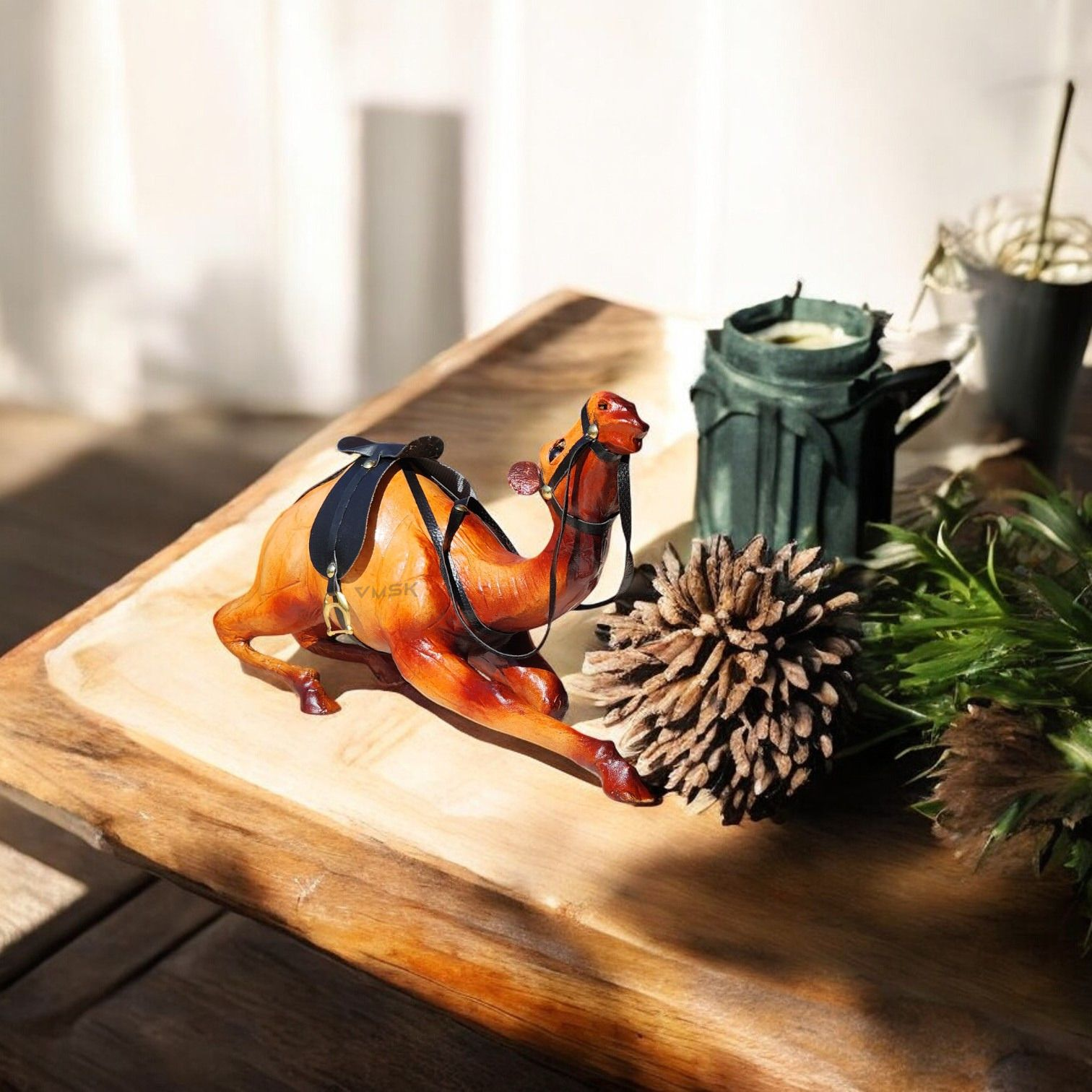 VMSK HandiCraft Sitting Camel & Standing Horse Set | 12” Inch's Each | Brown | Decorative Showpieces