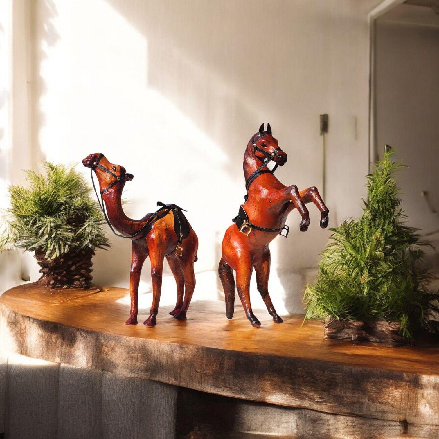 VMSK HandiCraft Standing Camel & Rearing Horse Set | 12” Inch's Each | Decorative SHowpiece